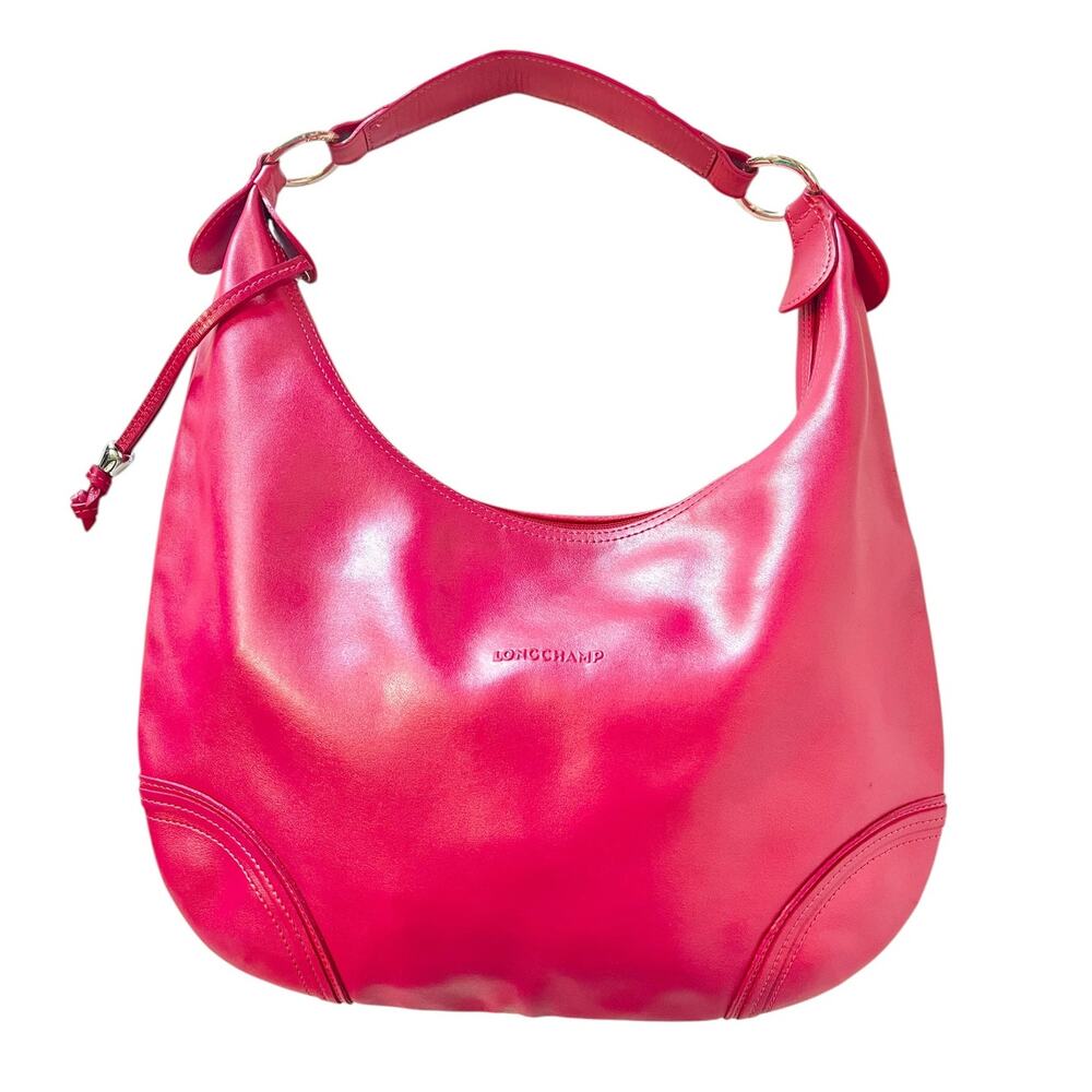 Longchamp 3D Hot Pink Leather Vintage Hobo Shoulder Bag Y2K France Silver